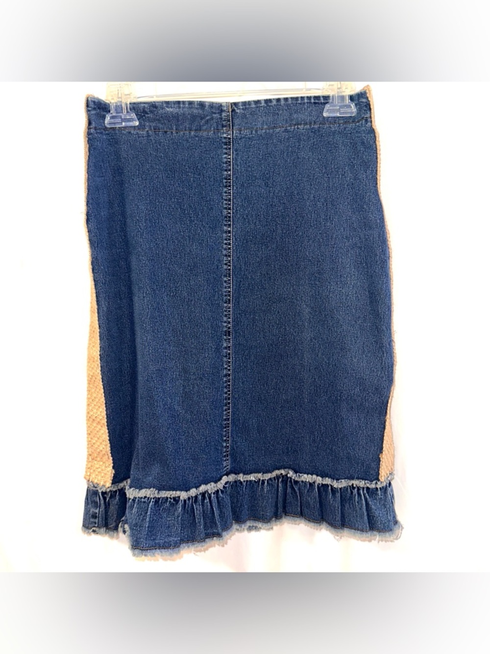 Vintage Denim Pencil Skirt With Ruffle and Jute Side Trim Size Medium